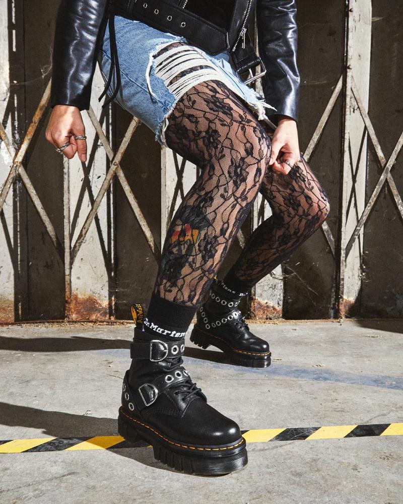 Dr Martens Audrick Hardware Lær Platform Støvler Dame Svarte | Norge 547SGL